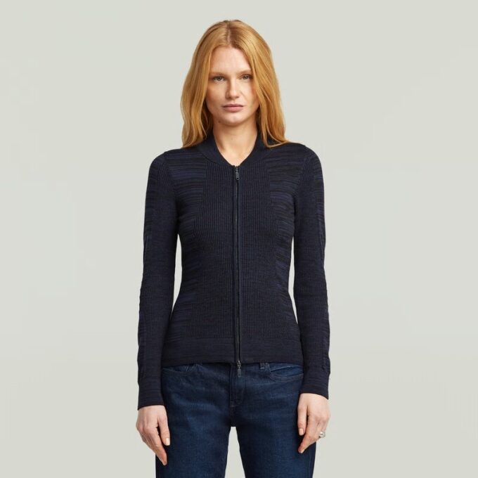 3D Biker Knit Slim Full Zip Knit