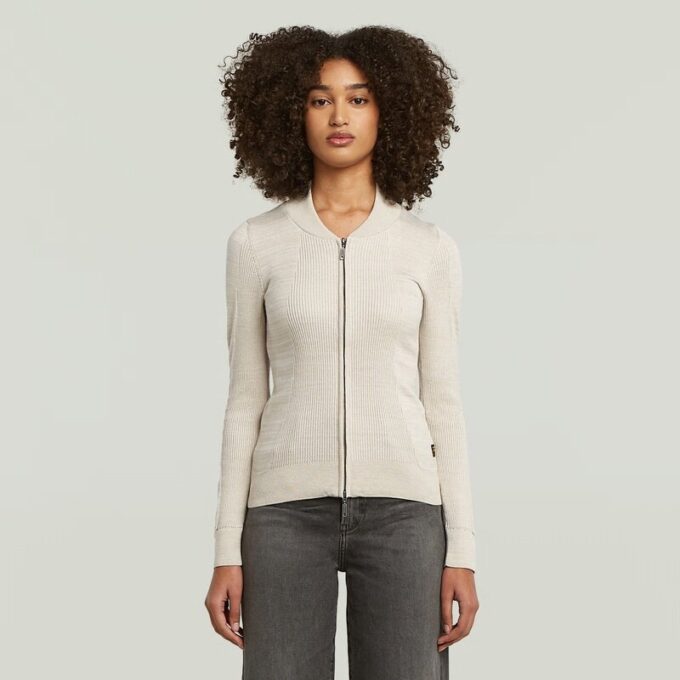 3D Biker Knit Slim Full Zip Knit