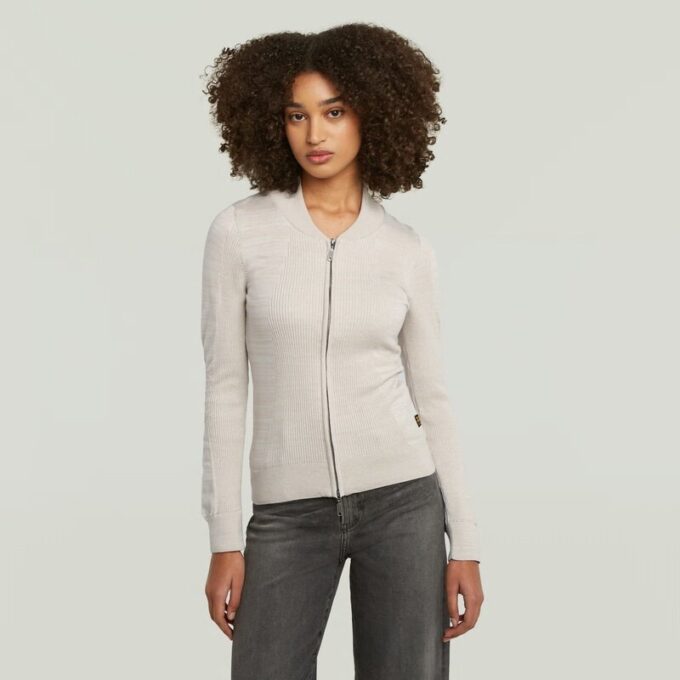 3D Biker Knit Slim Full Zip Knit