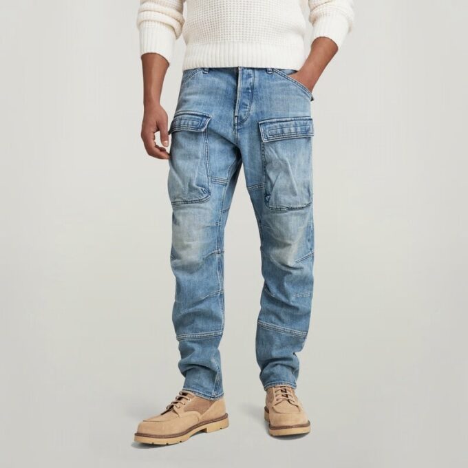 3D Straight Tapered Denim Cargo Pants