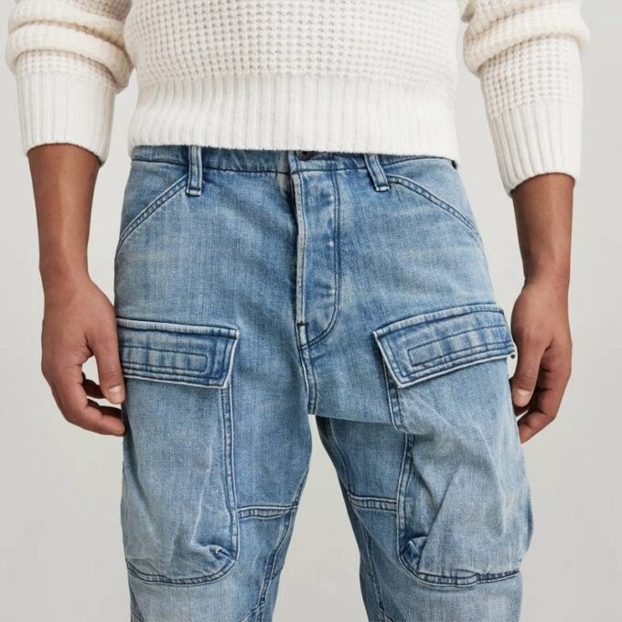 3D Straight Tapered Denim Cargo Pants