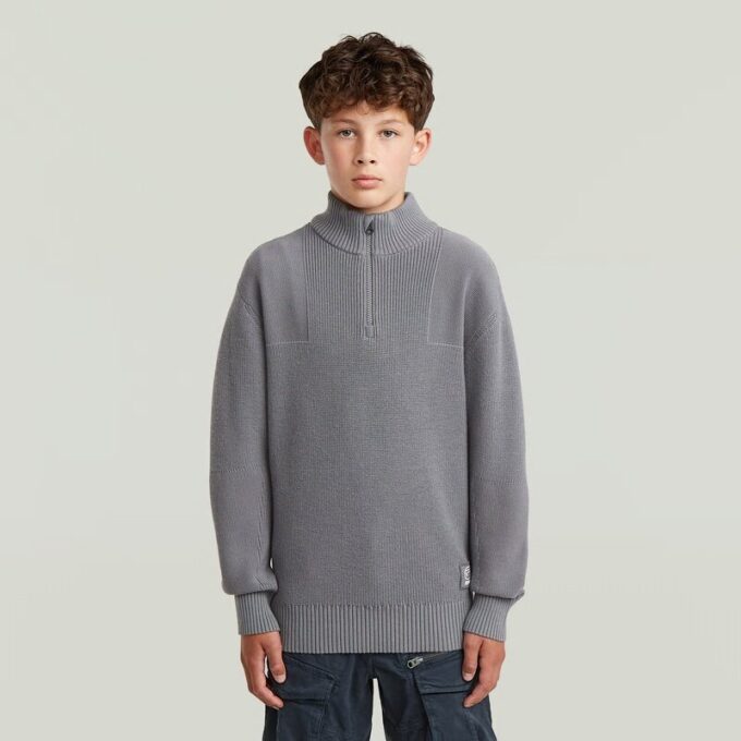 Boys Army Half Zip Knit