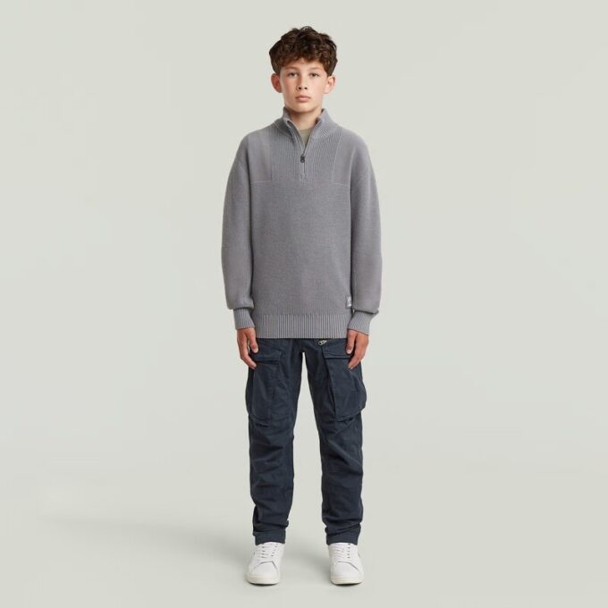 Boys Army Half Zip Knit