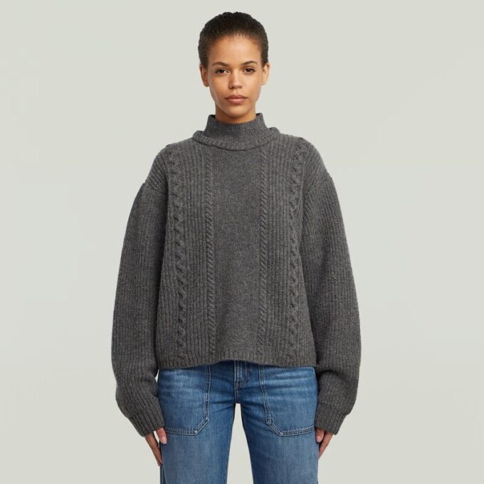 Cable Double Collar Knit