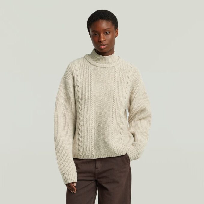 Cable Double Collar Knit