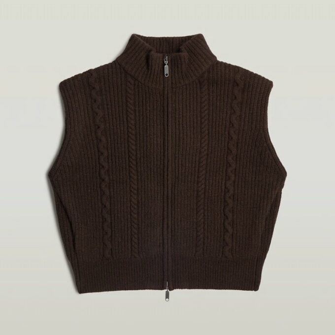 Cable Full Zip Vest Knit