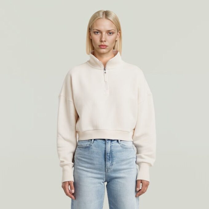 Cropped Half Zip Loose Sweater