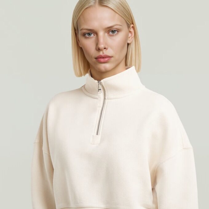 Cropped Half Zip Loose Sweater