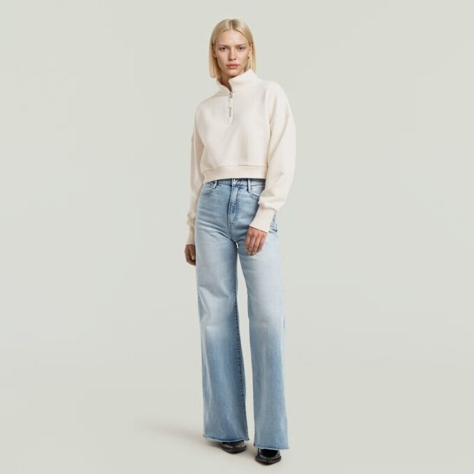 Cropped Half Zip Loose Sweater