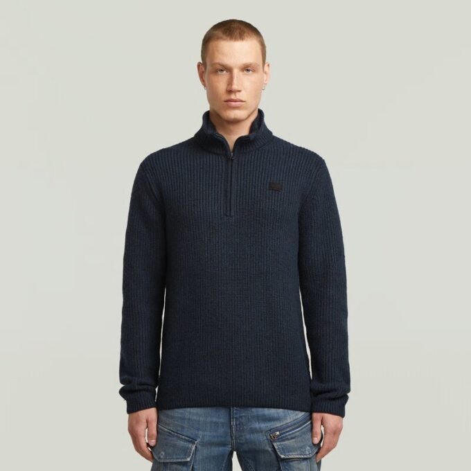 Double Collar Half Zip Knit