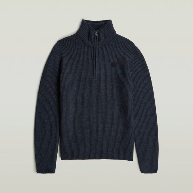 Double Collar Half Zip Knit