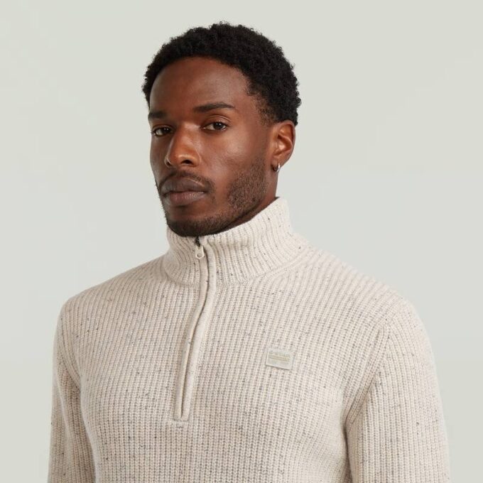 Double Collar Half Zip Knit