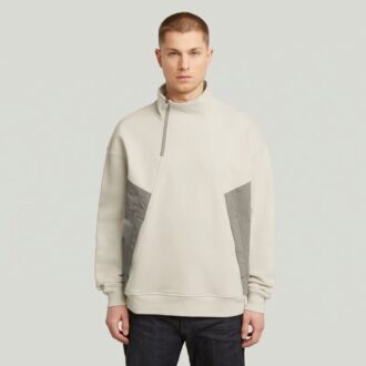 Fabric Mix Half Zip Sweater