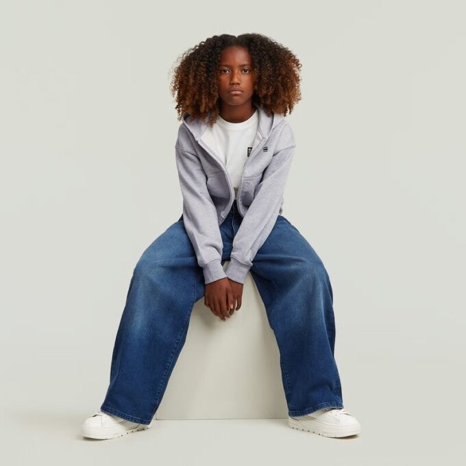 Girls Pleated Barrel Chino Loose Jeans Girls Pleated Barrel Chino Loose Jeans