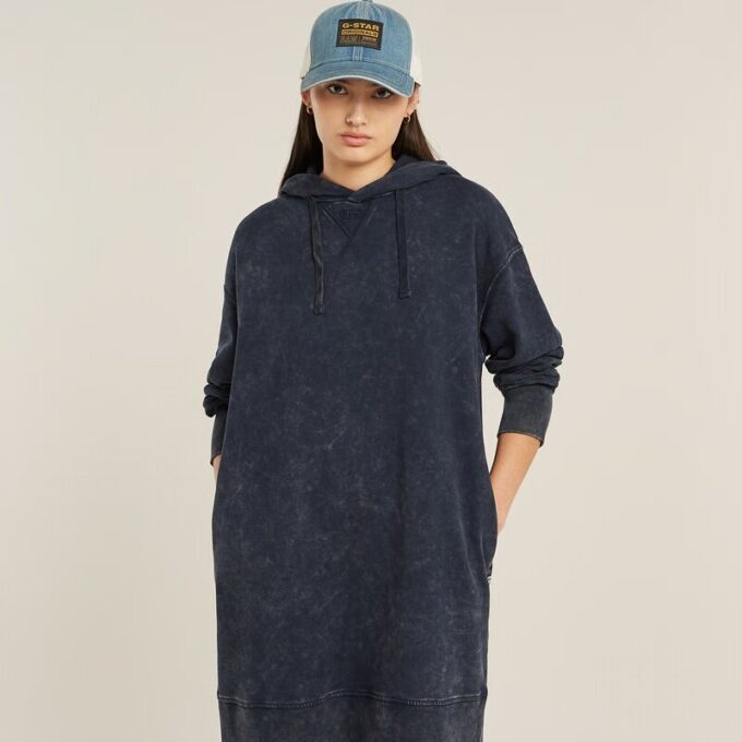 Loose Overdyed Hooded Sweater Dress Loose Overdyed Hooded Sweater Dress