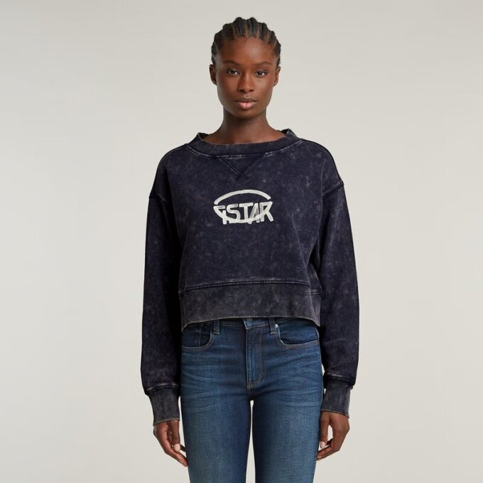 Overdyed Cropped Logo Loose Sweater