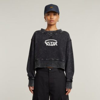 Overdyed Cropped Logo Loose Sweater