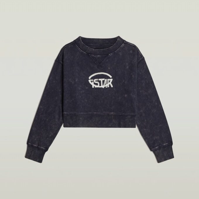Overdyed Cropped Logo Loose Sweater