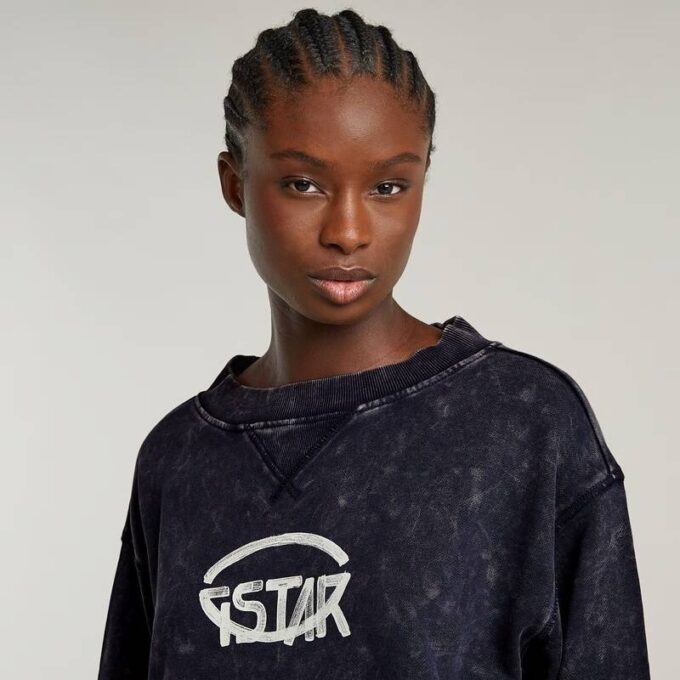 Overdyed Cropped Logo Loose Sweater