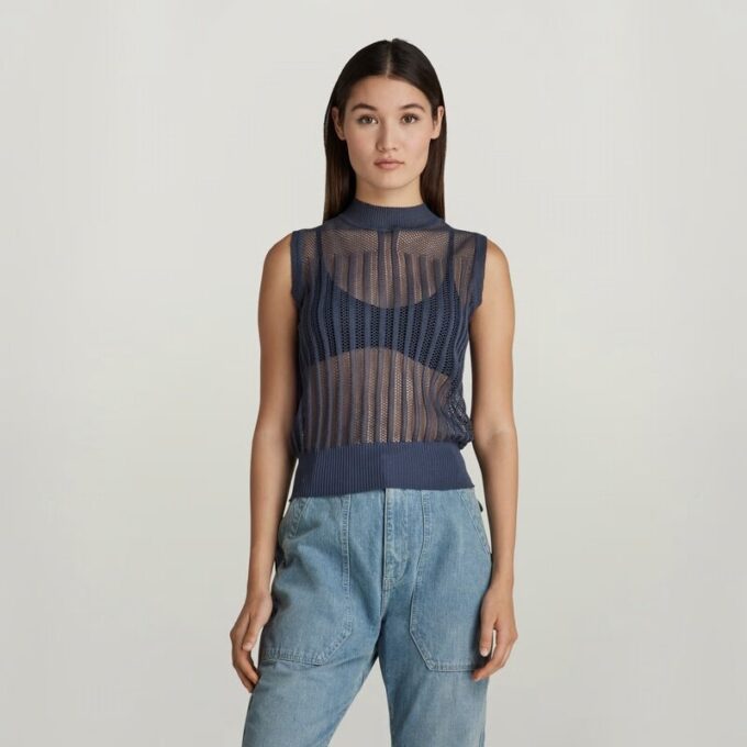 Pointelle Knitted Mock Top