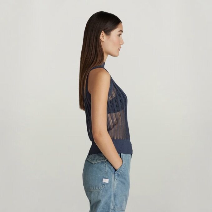 Pointelle Knitted Mock Top