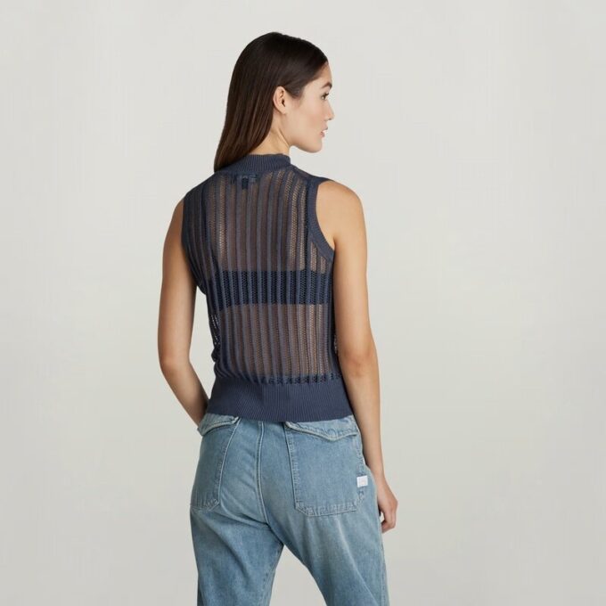 Pointelle Knitted Mock Top