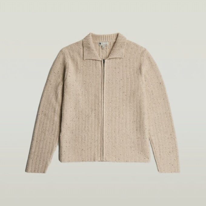 Polo Collar Full Zip Knit