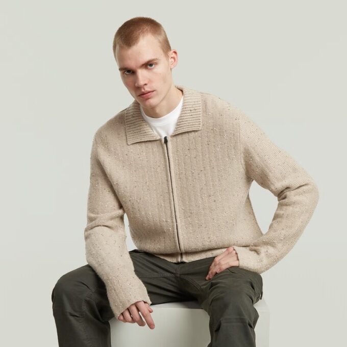 Polo Collar Full Zip Knit