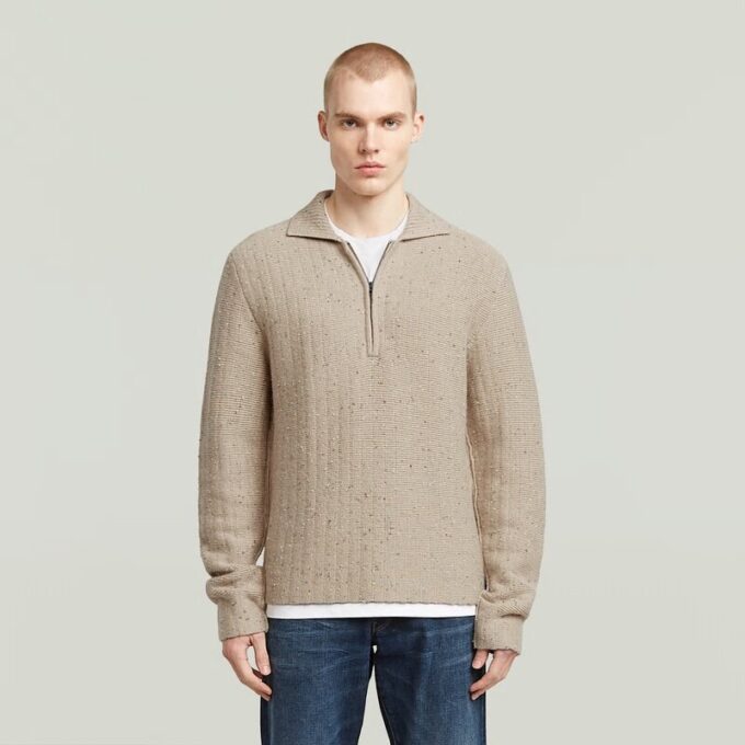 Polo Collar Half Zip Knit