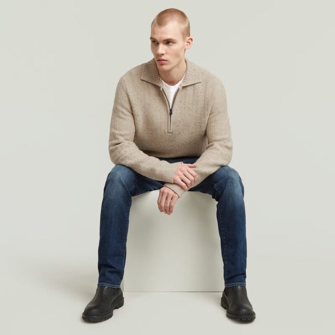 Polo Collar Half Zip Knit