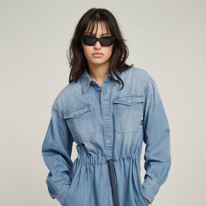 Relaxed Drawcord Denim Dress Relaxed Drawcord Denim Dress