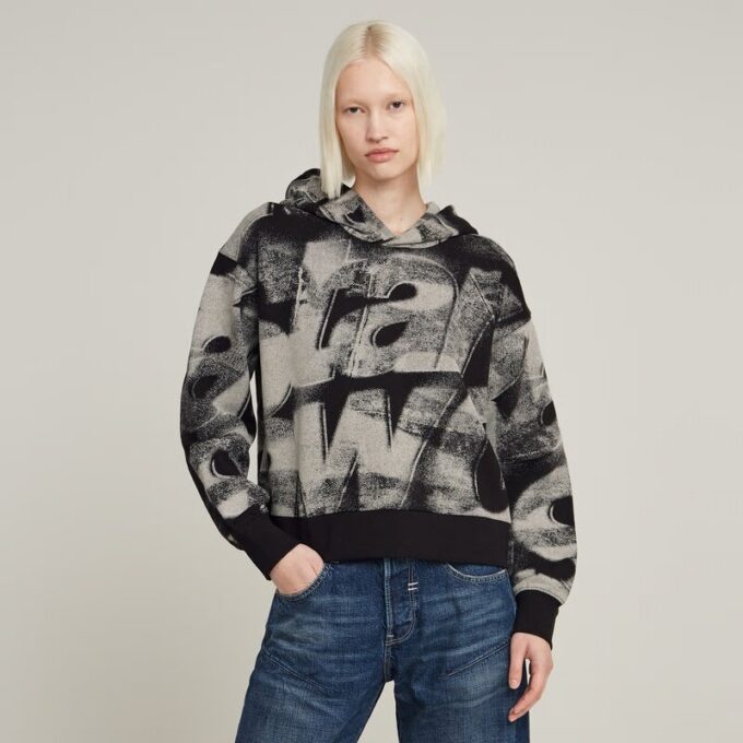 Sprayed Letters Loose Hooded Sweater