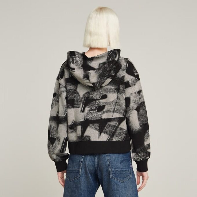 Sprayed Letters Loose Hooded Sweater