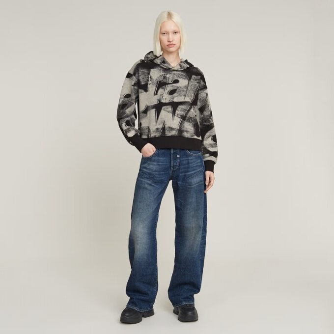 Sprayed Letters Loose Hooded Sweater