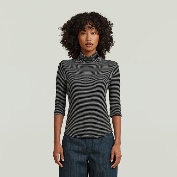 Striped Slim Mock T-Shirt