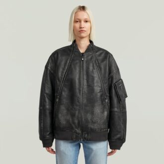 Unisex Leather Macro Balloon Bomber
