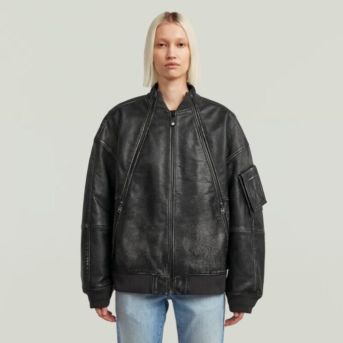 Unisex Leather Macro Balloon Bomber Unisex Leather Macro Balloon Bomber