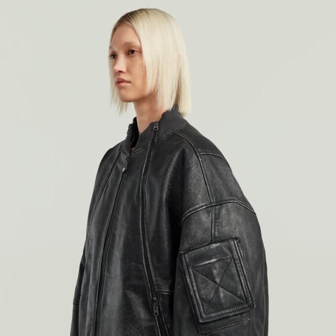 Unisex Leather Macro Balloon Bomber Unisex Leather Macro Balloon Bomber