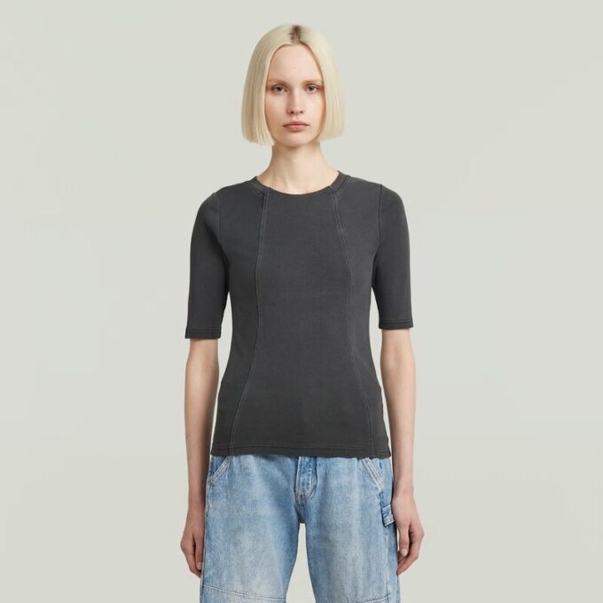 Washed A-Line Slim Rib T-Shirt