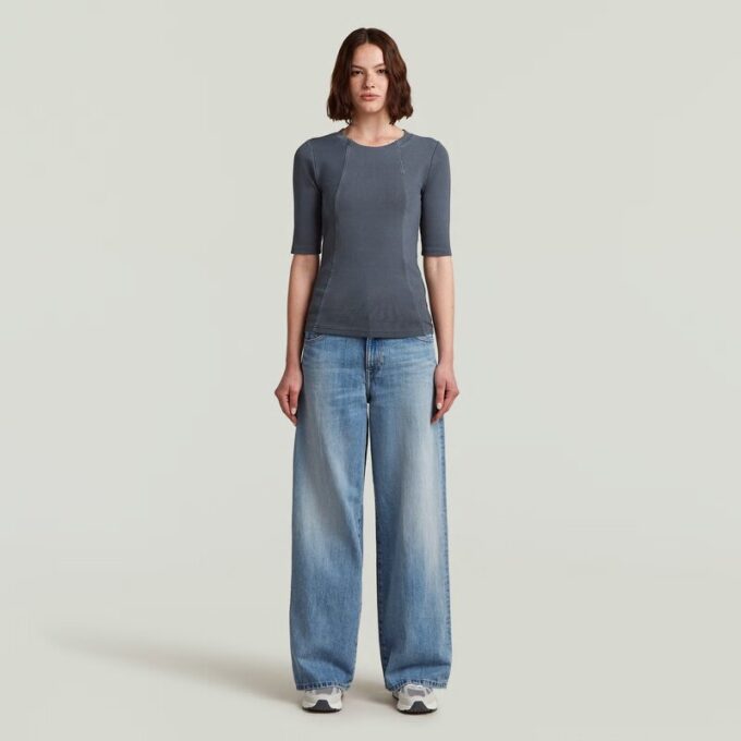 Washed A-Line Slim Rib T-Shirt