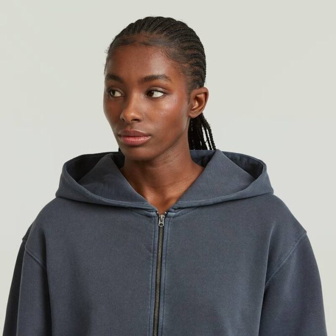 Washed Hoodie Zip Relaxed Sweater Washed Hoodie Zip Relaxed Sweater